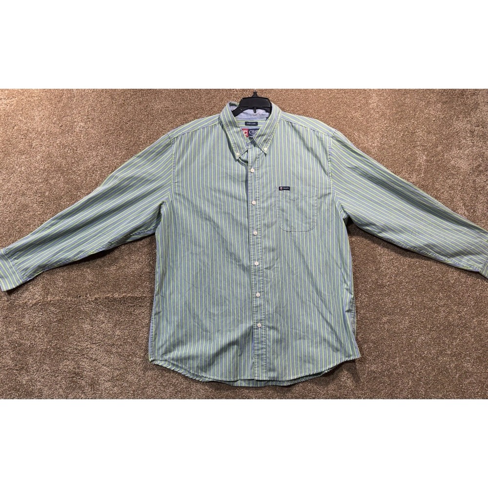 Chaps Shirt Men's XL Long Sleeve Button Up Dress Casual Striped Green Blue
